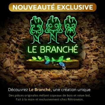 smileys en copeaux de bois et néon